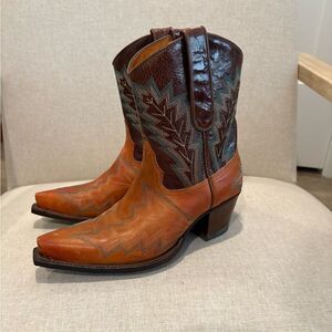 Frye Brown and Tan Leather Western Boots